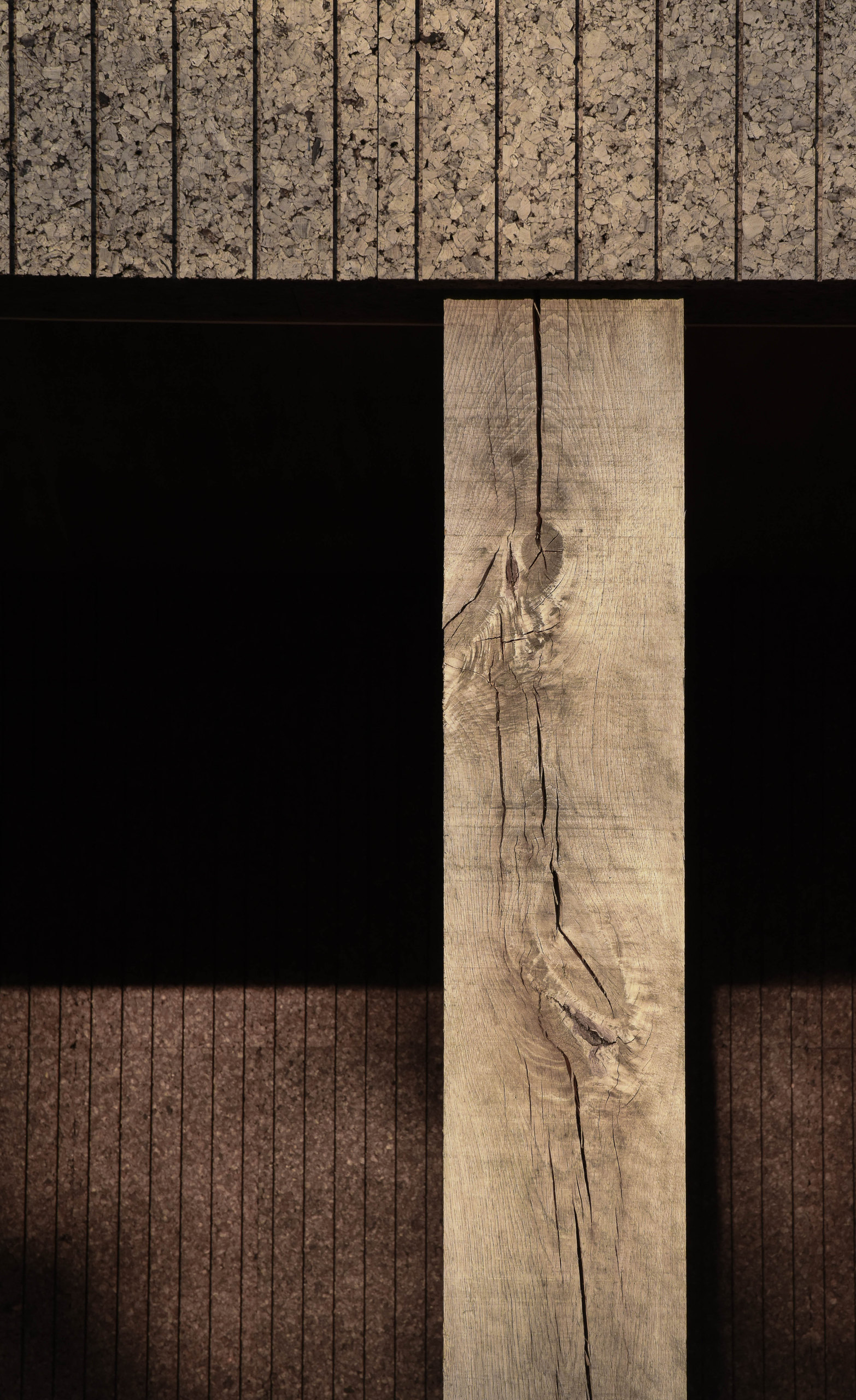 Close detail of a timber post at College Farm